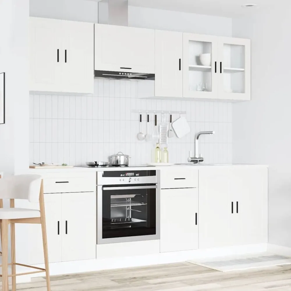 vidaXL Conjunto de armarios de cocina "Porto" de 8 piezas en madera de ingeniería blanca Blanco Best