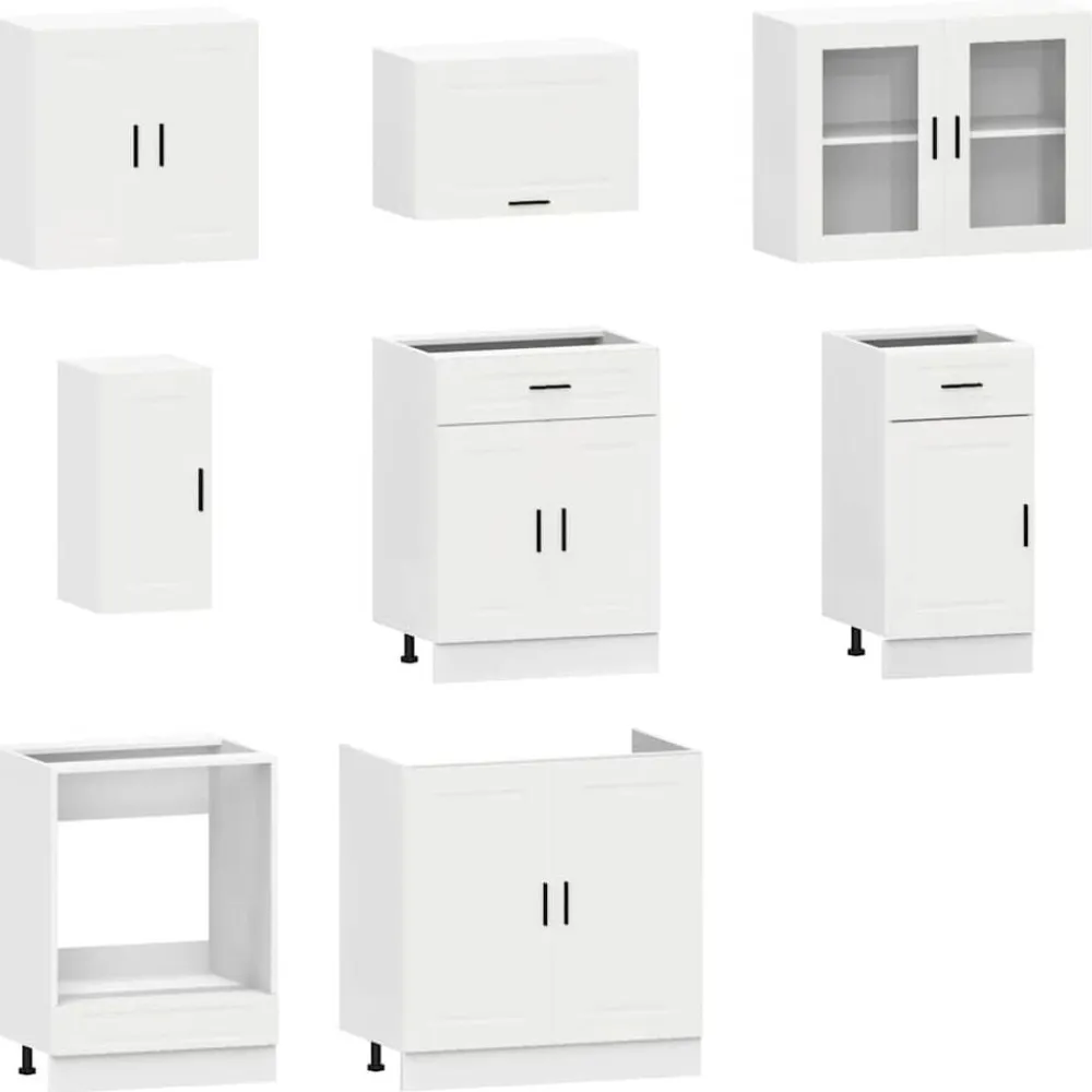 vidaXL Conjunto de armarios de cocina "Porto" de 8 piezas en madera de ingeniería blanca Blanco Best