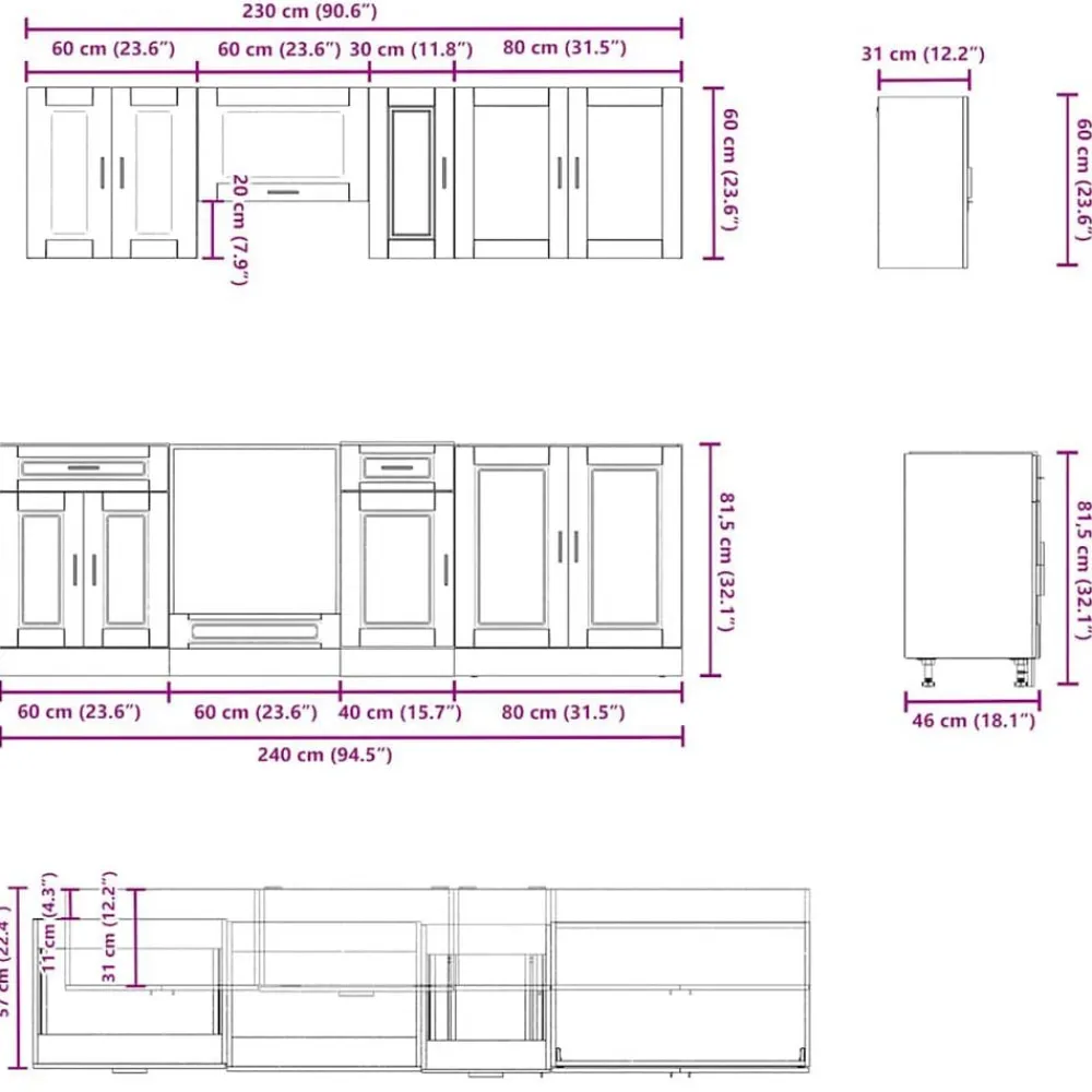 vidaXL Conjunto de armarios de cocina "Porto" de 8 piezas en madera de ingeniería blanca Blanco Best