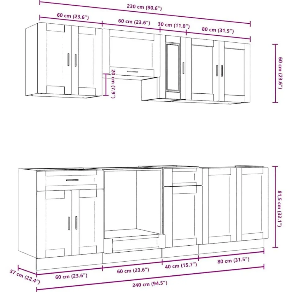 vidaXL Conjunto de armarios de cocina "Porto" de 8 piezas en madera de ingeniería blanca Blanco Best