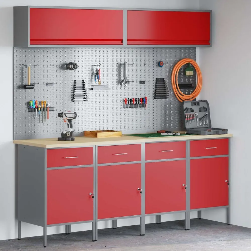 vidaXL Accesorios De Bricolaje-Conjunto de armarios de trabajo con cajón Manual 10 pcs
