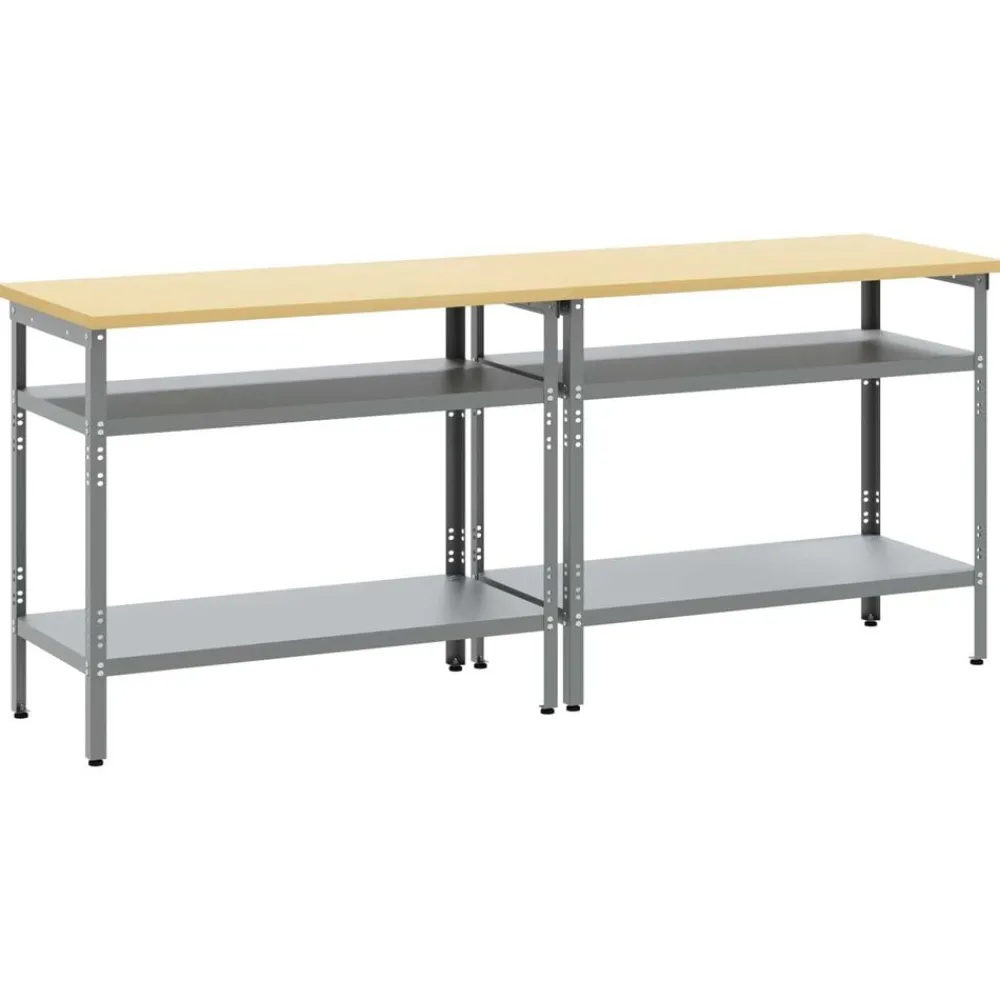 vidaXL Conjunto de banco de trabajo con estante 2 pcs Beige y Gris Discount