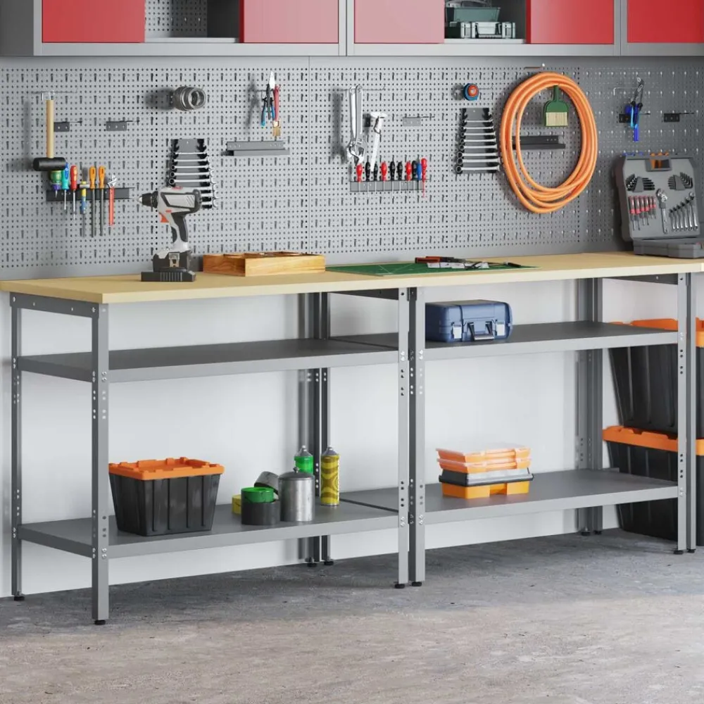 vidaXL Conjunto de banco de trabajo con estante 2 pcs Beige y Gris Discount