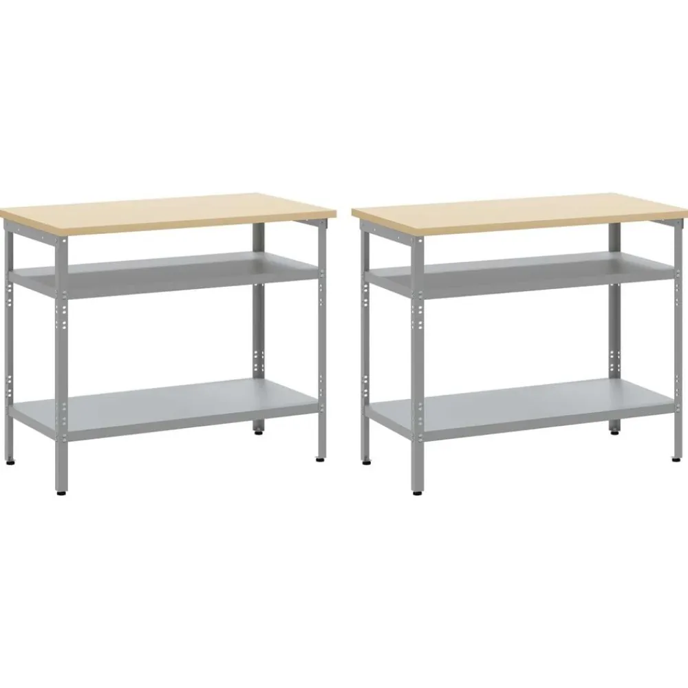 vidaXL Conjunto de banco de trabajo con estante 2 pcs Beige y Gris Discount