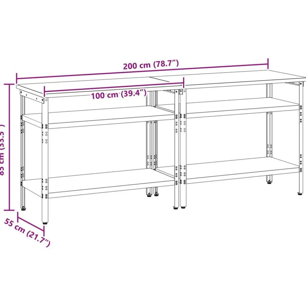 vidaXL Conjunto de banco de trabajo con estante 2 pcs Beige y Gris Discount