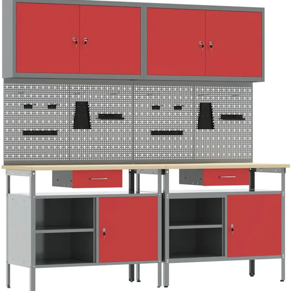 vidaXL Accesorios De Bricolaje-Conjunto de banco de trabajo con cajón 8 pcs y Gris