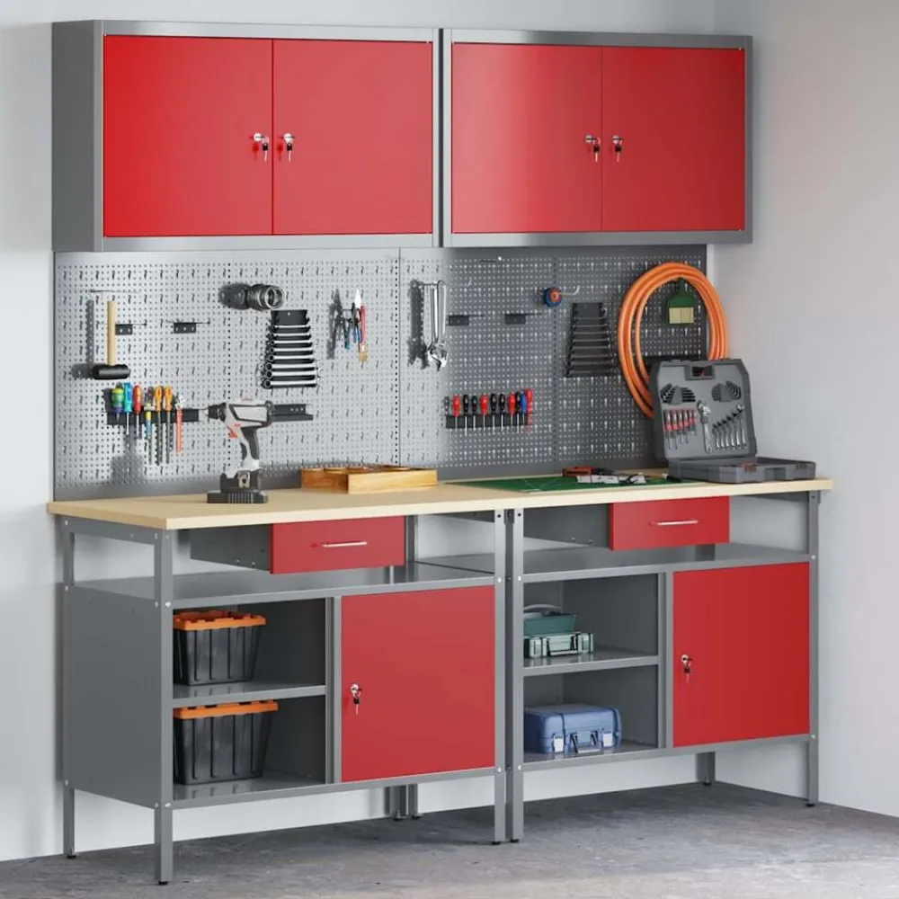 vidaXL Accesorios De Bricolaje-Conjunto de banco de trabajo con cajón 8 pcs y Gris