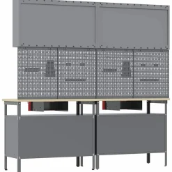 vidaXL Accesorios De Bricolaje-Conjunto de banco de trabajo con cajón 8 pcs y Gris