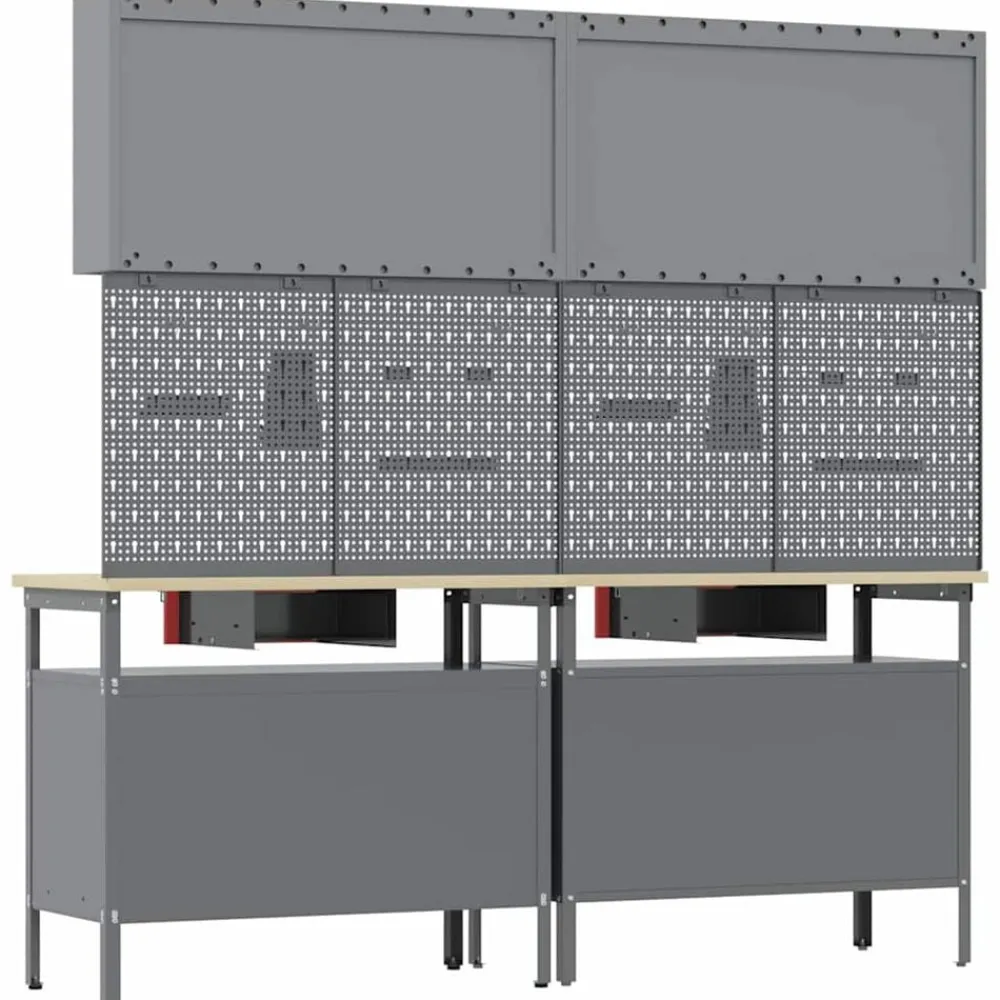 vidaXL Accesorios De Bricolaje-Conjunto de banco de trabajo con cajón 8 pcs y Gris