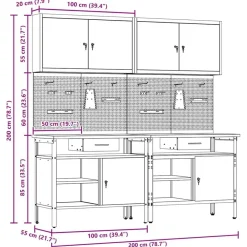 vidaXL Accesorios De Bricolaje-Conjunto de banco de trabajo con cajón 8 pcs y Gris