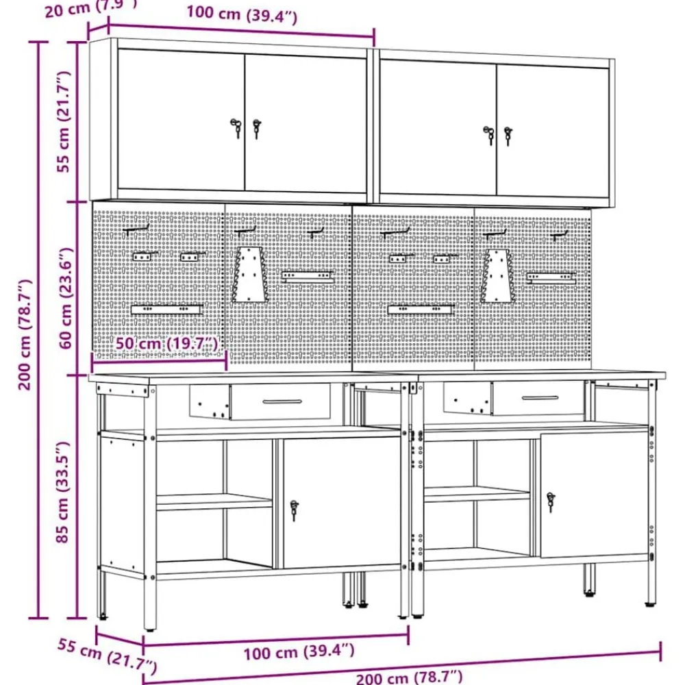 vidaXL Accesorios De Bricolaje-Conjunto de banco de trabajo con cajón 8 pcs y Gris