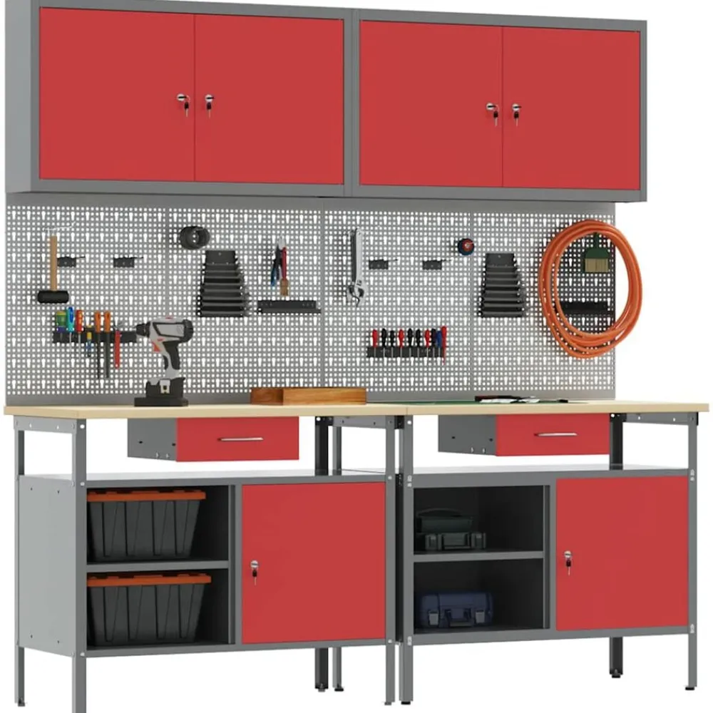 vidaXL Accesorios De Bricolaje-Conjunto de banco de trabajo con cajón 8 pcs y Gris