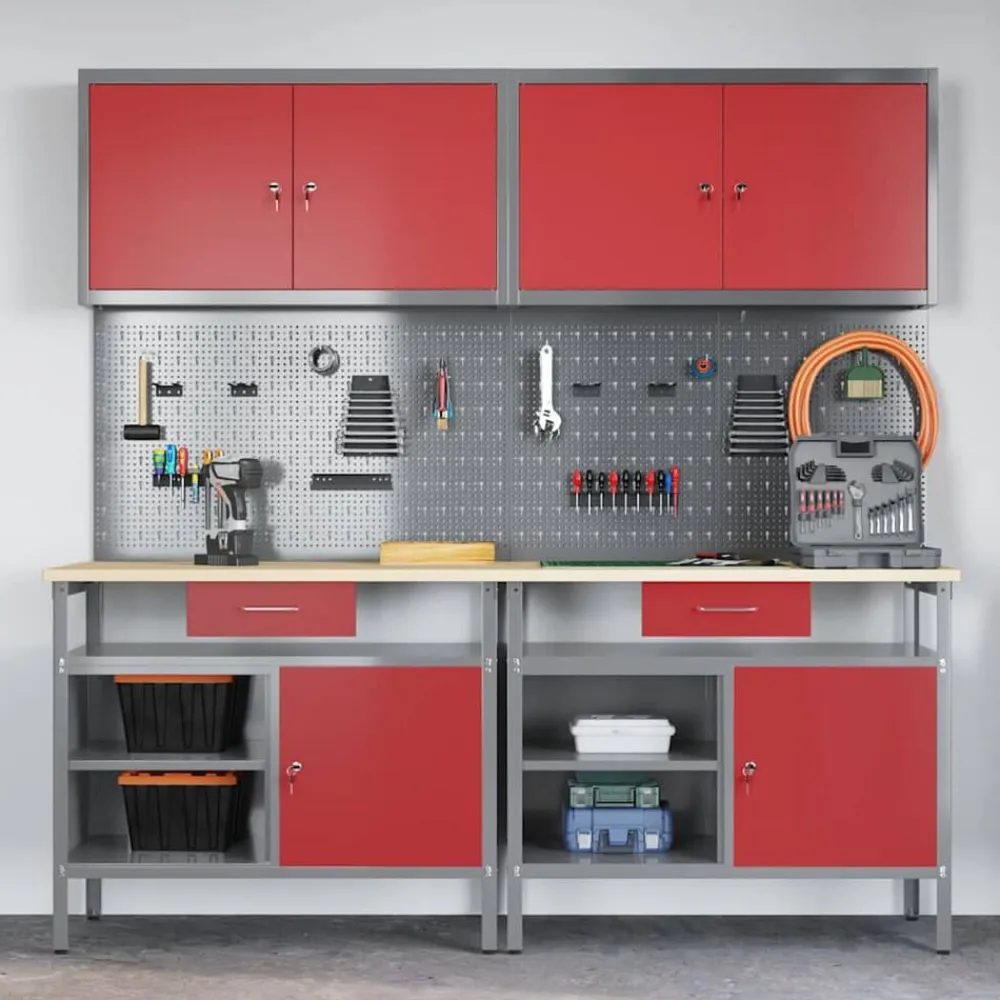 vidaXL Accesorios De Bricolaje-Conjunto de banco de trabajo con cajón 8 pcs y Gris