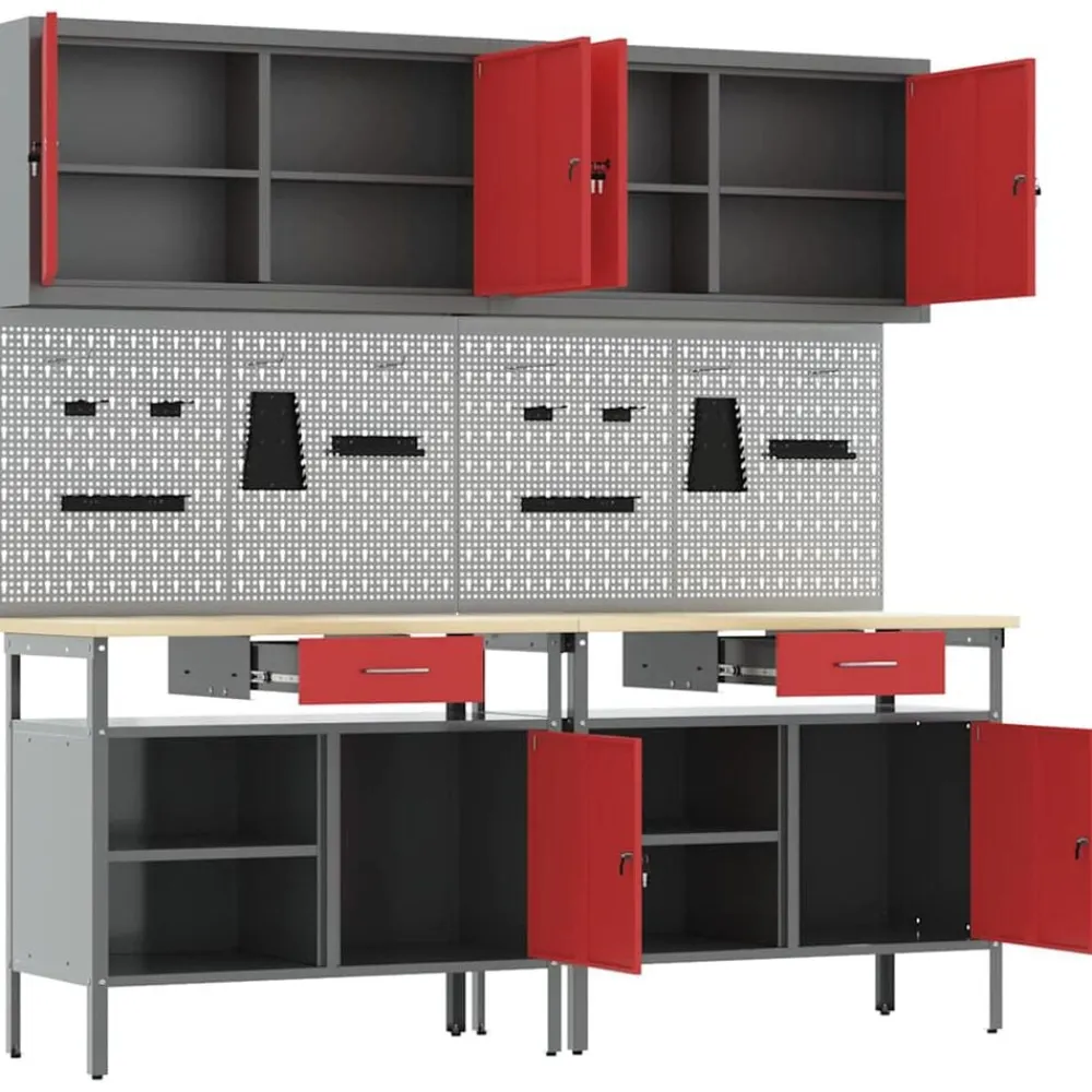 vidaXL Accesorios De Bricolaje-Conjunto de banco de trabajo con cajón 8 pcs y Gris