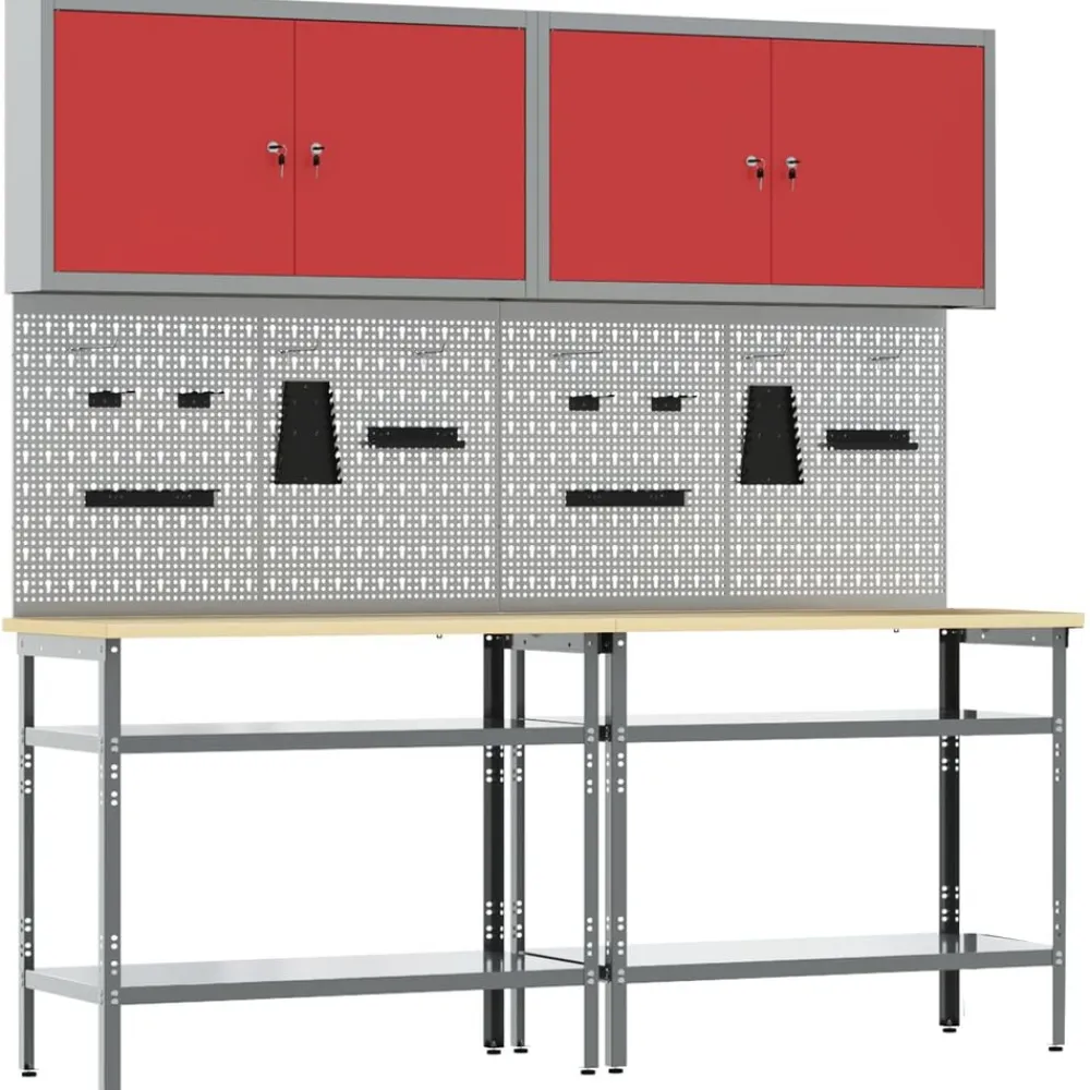 vidaXL Accesorios De Bricolaje-Conjunto de banco de trabajo con estante 8 pcs y Gris