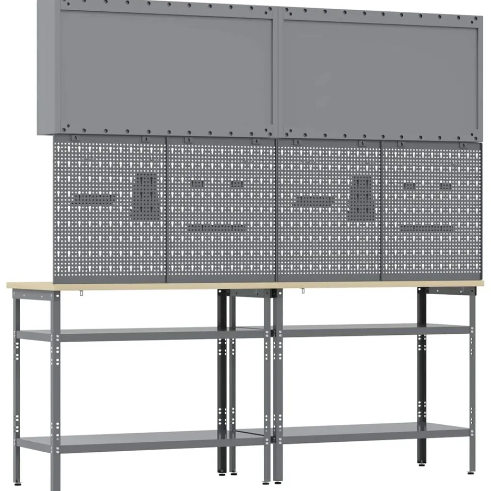 vidaXL Accesorios De Bricolaje-Conjunto de banco de trabajo con estante 8 pcs y Gris