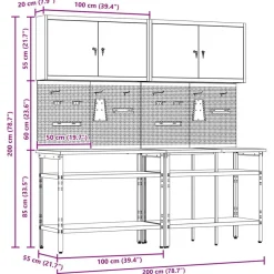 vidaXL Accesorios De Bricolaje-Conjunto de banco de trabajo con estante 8 pcs y Gris