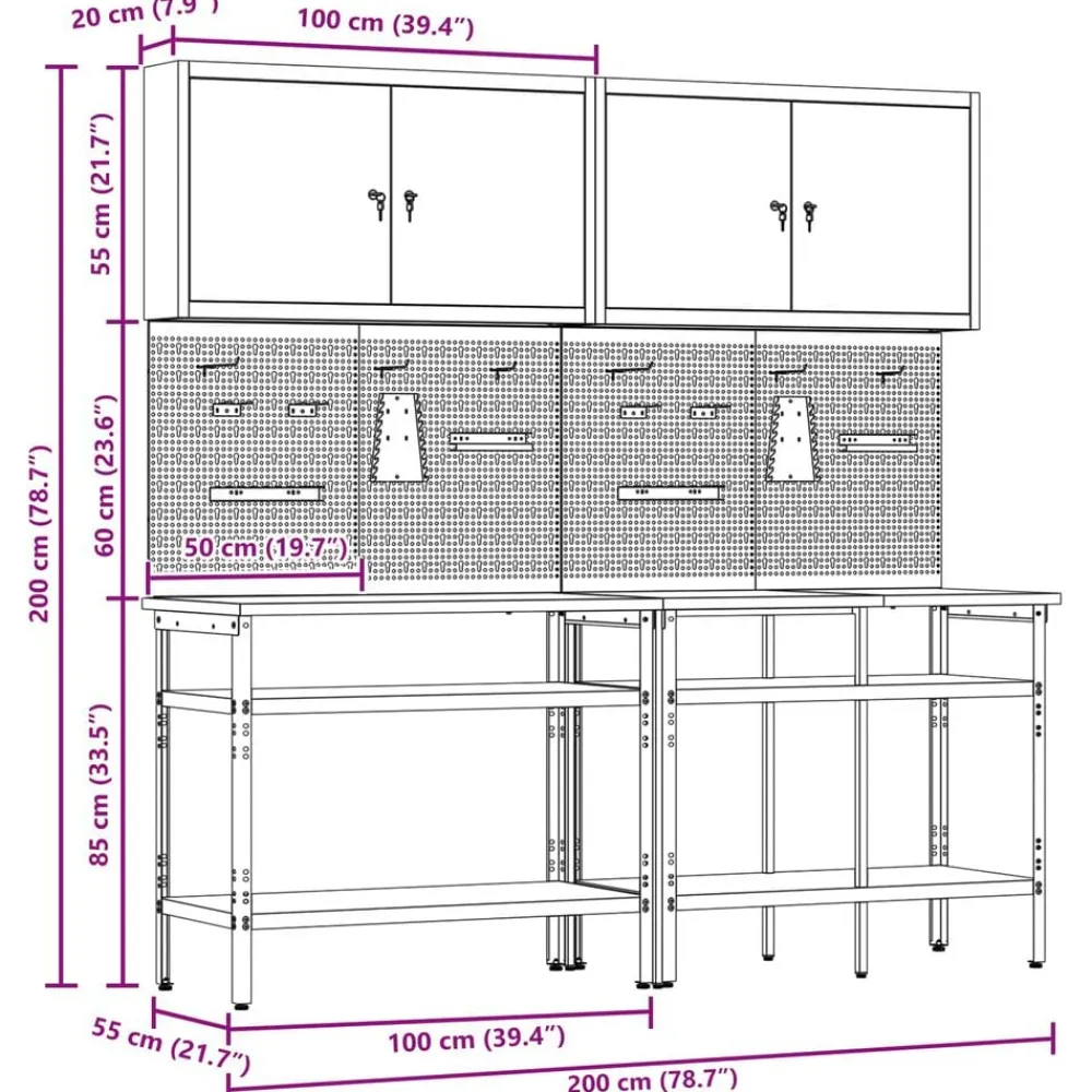 vidaXL Accesorios De Bricolaje-Conjunto de banco de trabajo con estante 8 pcs y Gris