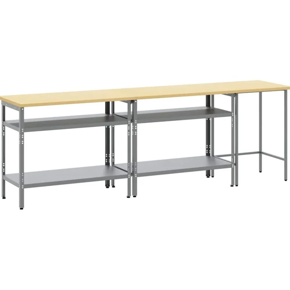 vidaXL Accesorios De Bricolaje-Conjunto de banco de trabajo con estante 3 pcs Beige y