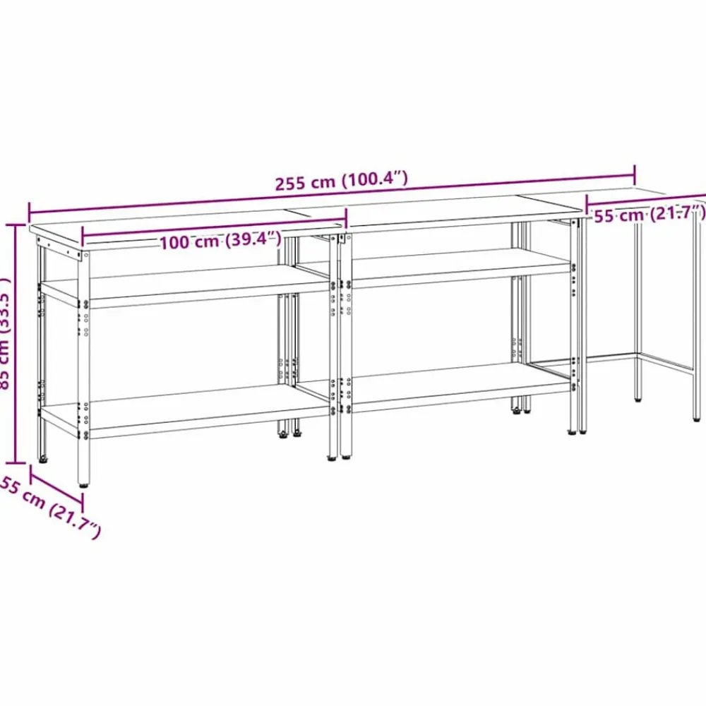 vidaXL Accesorios De Bricolaje-Conjunto de banco de trabajo con estante 3 pcs Beige y