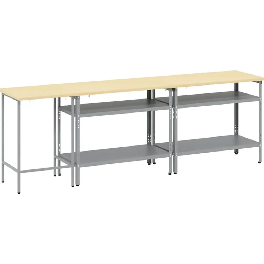 vidaXL Accesorios De Bricolaje-Conjunto de banco de trabajo con estante 3 pcs Beige y