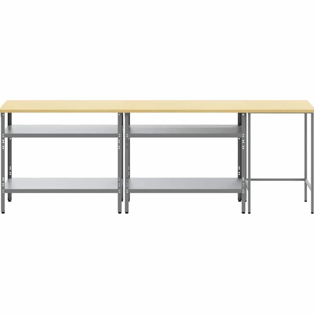vidaXL Accesorios De Bricolaje-Conjunto de banco de trabajo con estante 3 pcs Beige y
