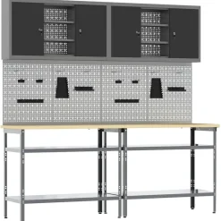 vidaXL Accesorios De Bricolaje-Conjunto de banco de trabajo con estante 8 pcs y Gris