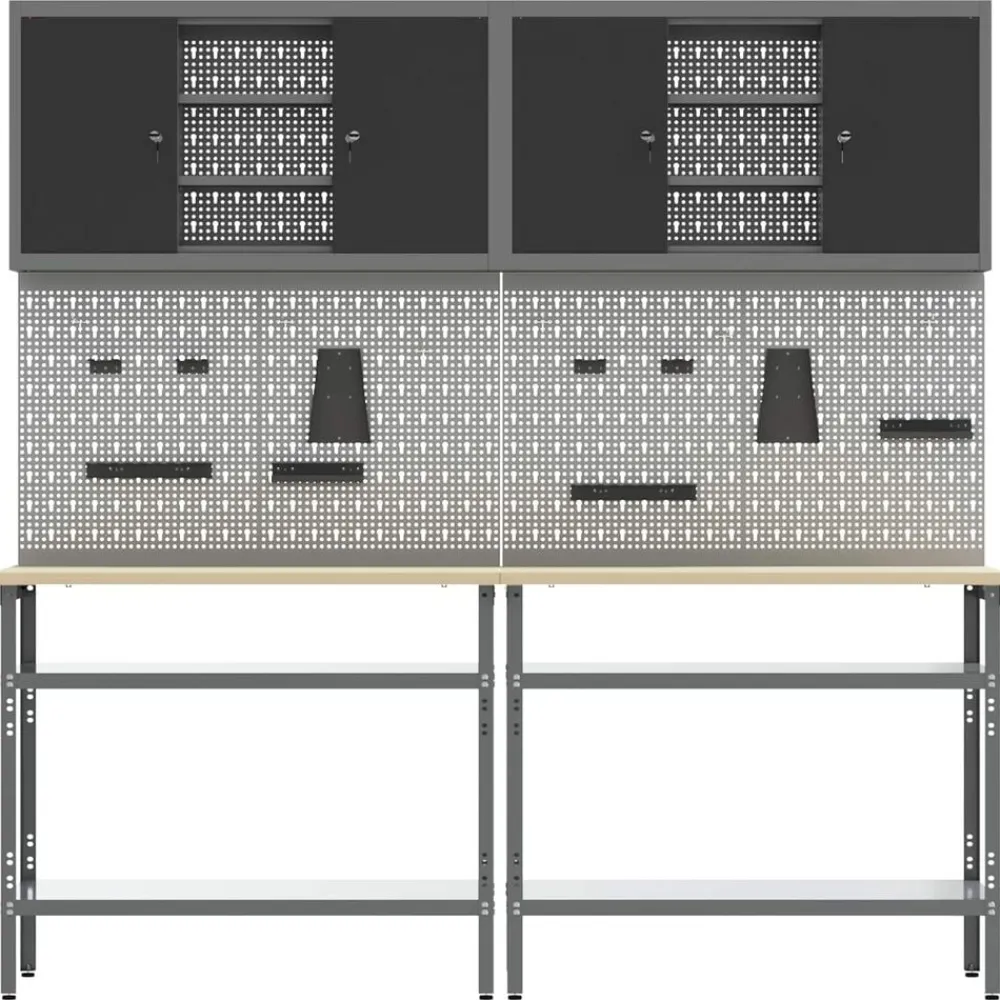 vidaXL Accesorios De Bricolaje-Conjunto de banco de trabajo con estante 8 pcs y Gris