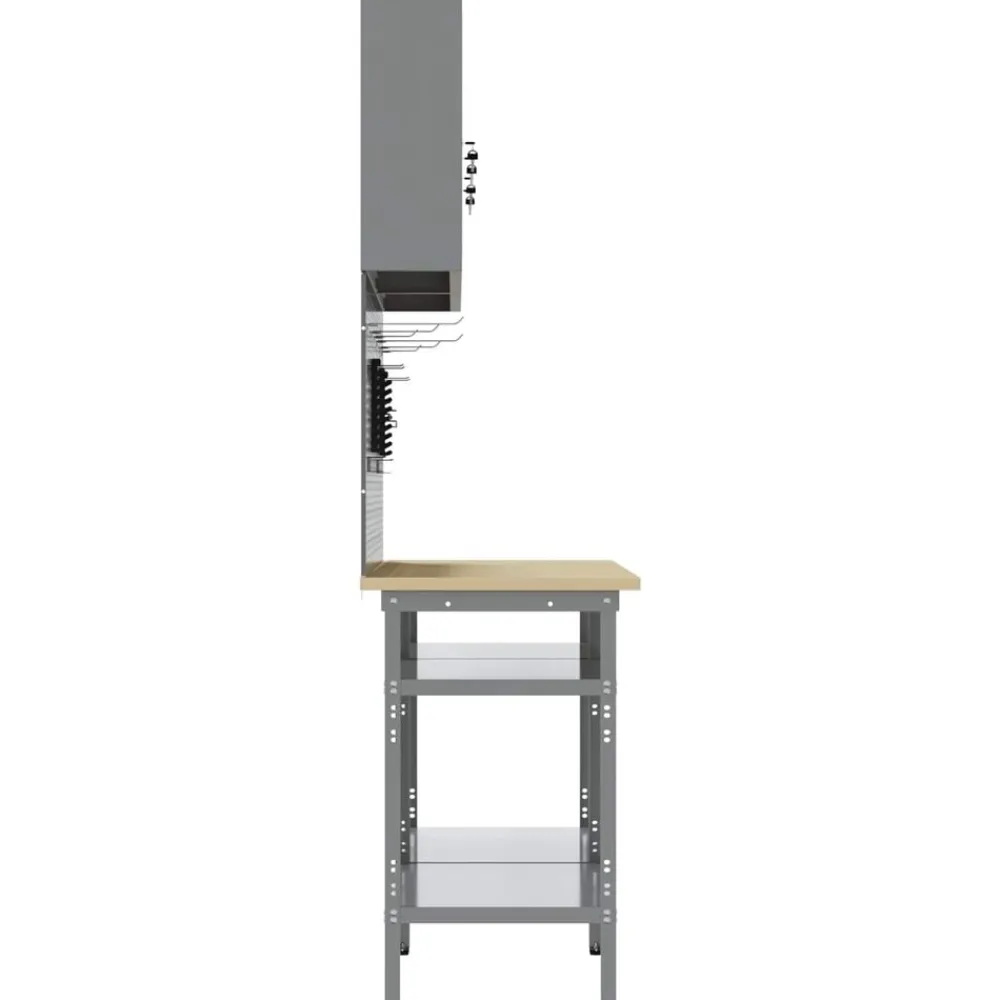 vidaXL Accesorios De Bricolaje-Conjunto de banco de trabajo con estante 8 pcs y Gris