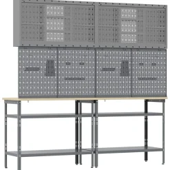 vidaXL Accesorios De Bricolaje-Conjunto de banco de trabajo con estante 8 pcs y Gris