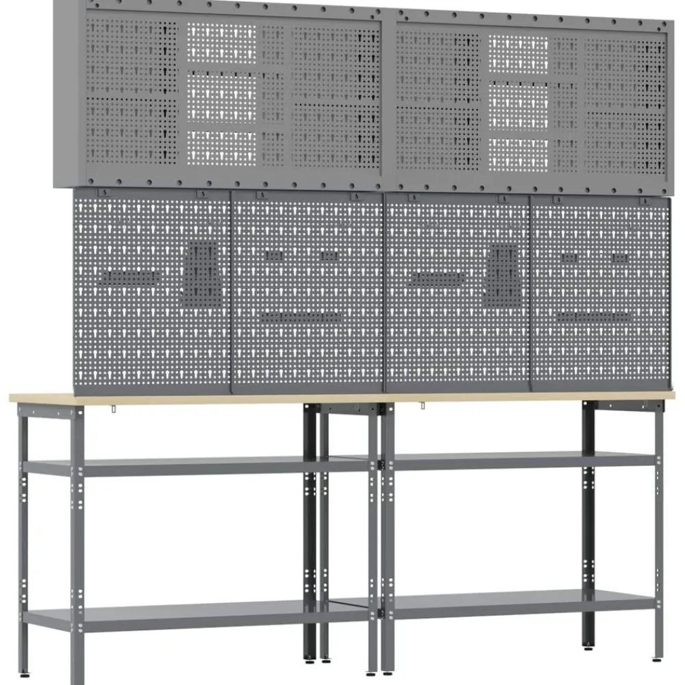 vidaXL Accesorios De Bricolaje-Conjunto de banco de trabajo con estante 8 pcs y Gris