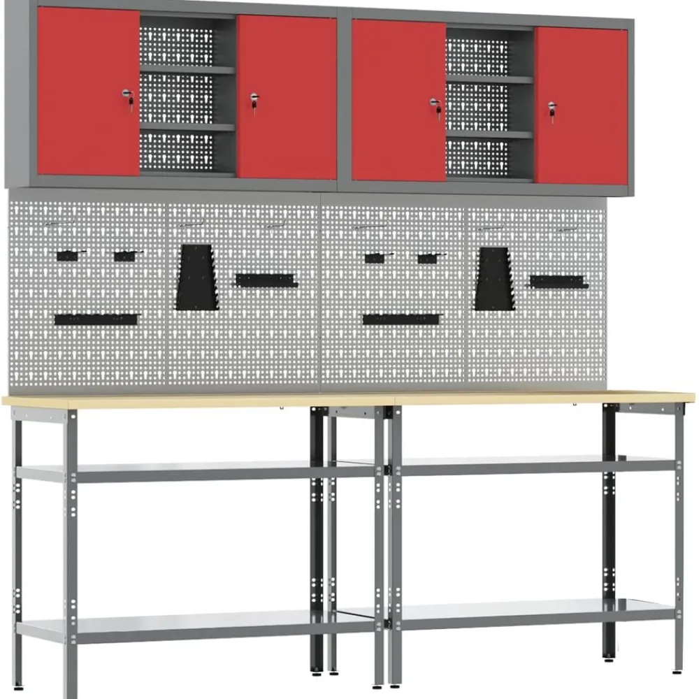 vidaXL Accesorios De Bricolaje-Conjunto de banco de trabajo con estante 8 pcs y Gris