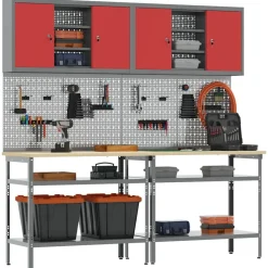 vidaXL Accesorios De Bricolaje-Conjunto de banco de trabajo con estante 8 pcs y Gris