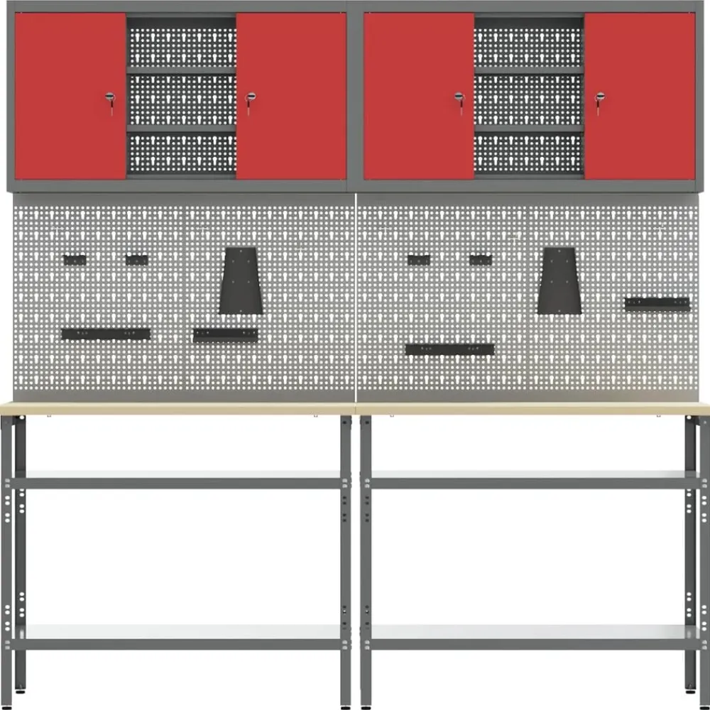 vidaXL Accesorios De Bricolaje-Conjunto de banco de trabajo con estante 8 pcs y Gris