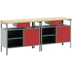 vidaXL Conjunto de banco de trabajo 2 pcs y Gris 200 x 55 x 85 cm Rojo