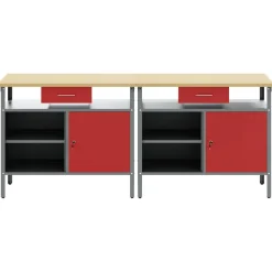vidaXL Conjunto de banco de trabajo 2 pcs y Gris 200 x 55 x 85 cm Rojo