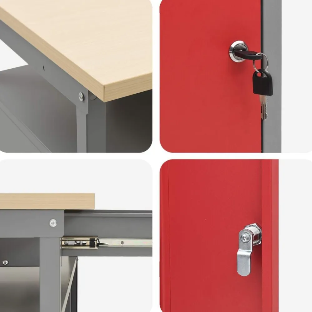 vidaXL Conjunto de banco de trabajo 2 pcs y Gris 200 x 55 x 85 cm Rojo