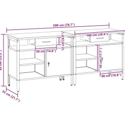 vidaXL Conjunto de banco de trabajo 2 pcs y Gris 200 x 55 x 85 cm Rojo