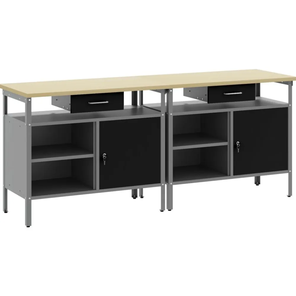 vidaXL Conjunto de banco de trabajo con cajón 2 pcs y Gris Negro Discount