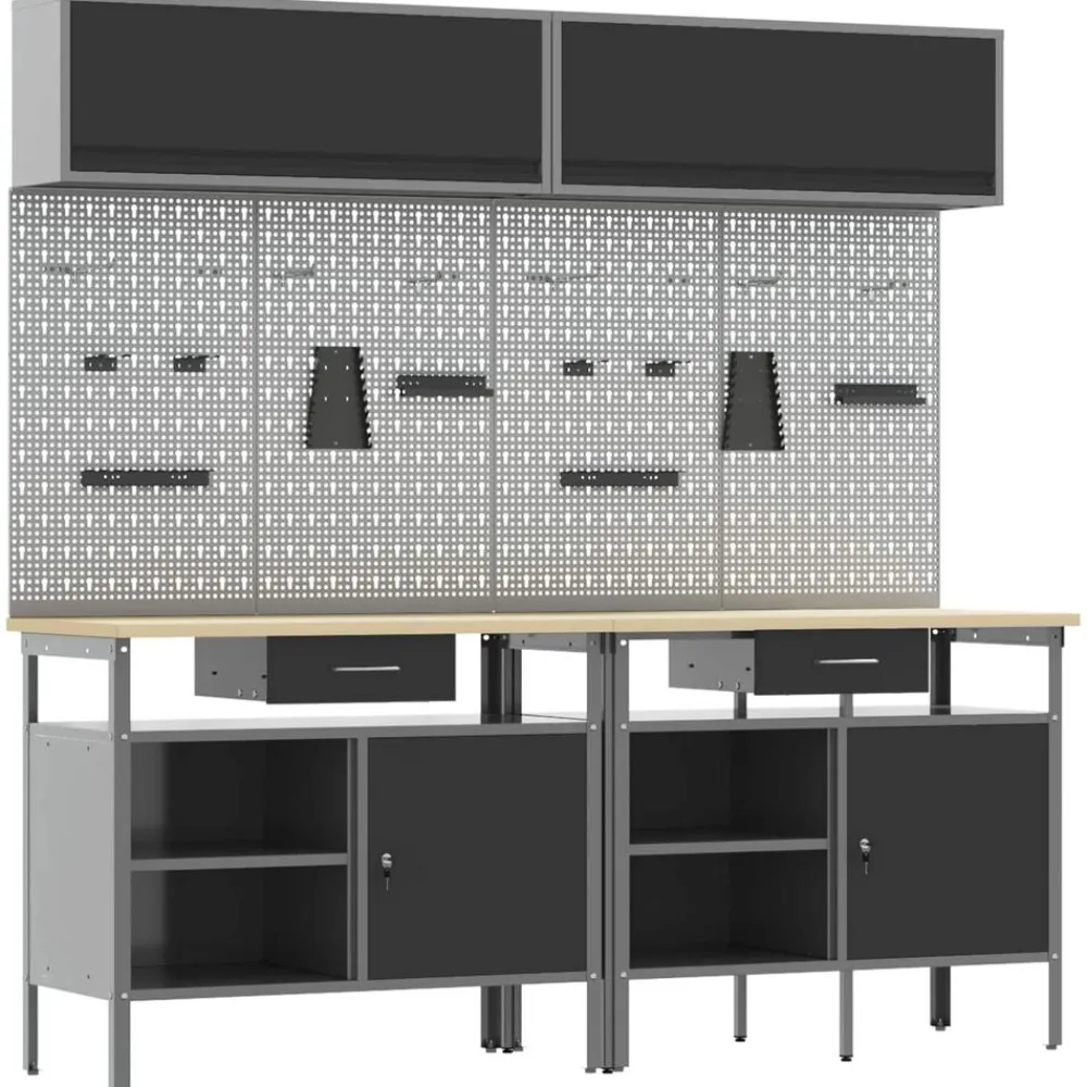 vidaXL Conjunto de banco de trabajo con cajón 8 pcs y Gris Negro Online