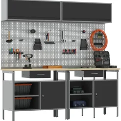 vidaXL Conjunto de banco de trabajo con cajón 8 pcs y Gris Negro Online