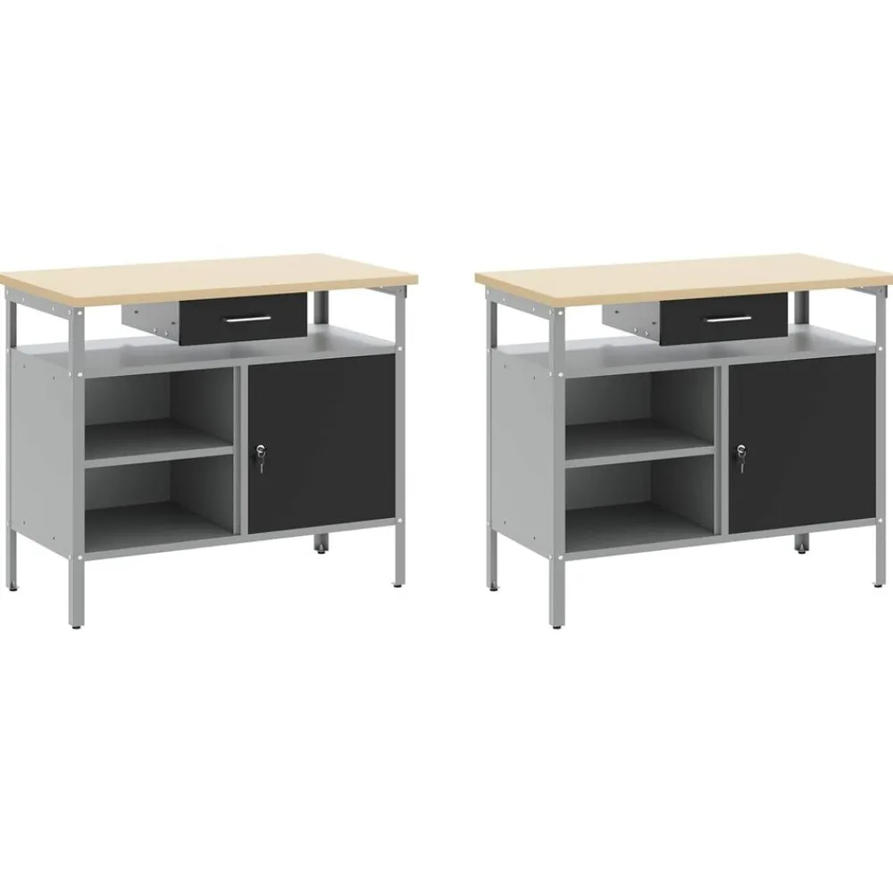 vidaXL Conjunto de banco de trabajo con cajón 8 pcs y Gris Negro Online