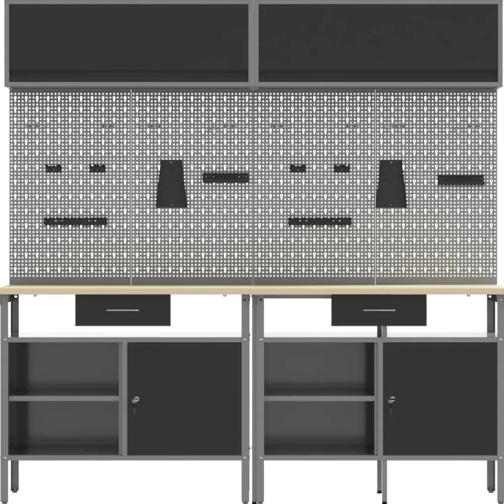 vidaXL Conjunto de banco de trabajo con cajón 8 pcs y Gris Negro Online