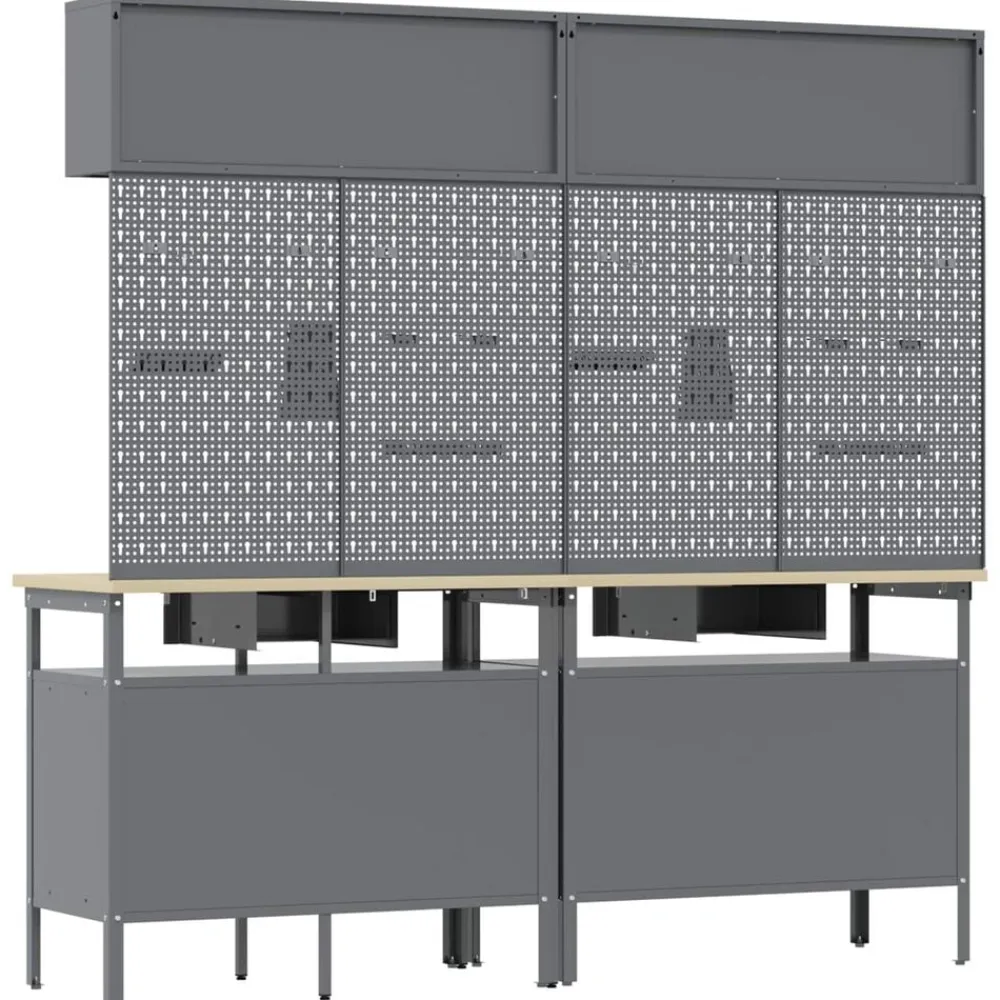 vidaXL Conjunto de banco de trabajo con cajón 8 pcs y Gris Negro Online