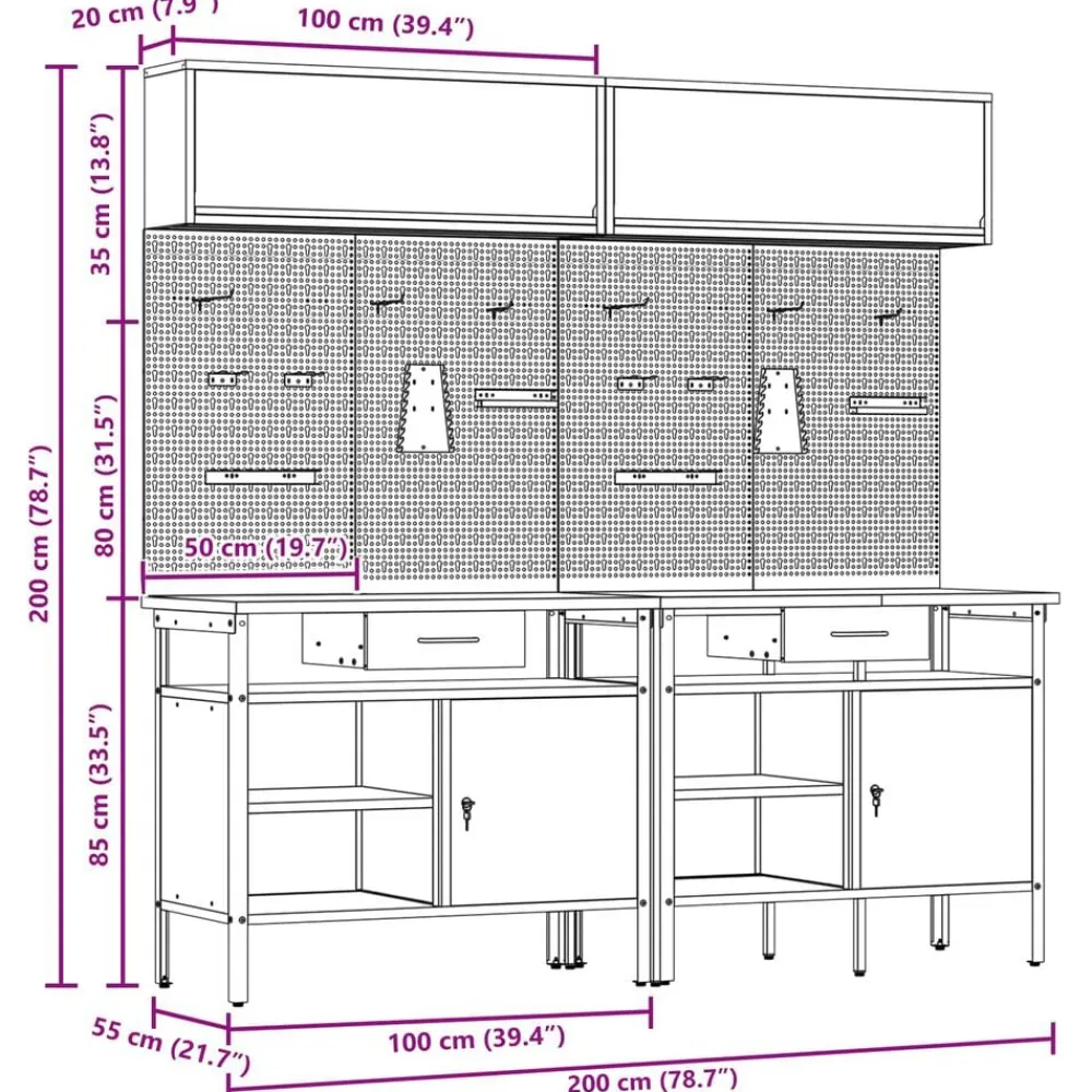 vidaXL Conjunto de banco de trabajo con cajón 8 pcs y Gris Negro Online