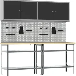vidaXL Conjunto de banco de trabajo con estante 8 pcs y Gris Negro Best