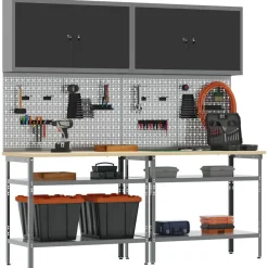 vidaXL Conjunto de banco de trabajo con estante 8 pcs y Gris Negro Best