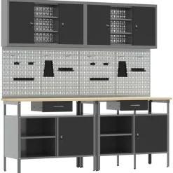 vidaXL Accesorios De Bricolaje-Conjunto de banco de trabajo con cajón 8 pcs Rojo y Gris