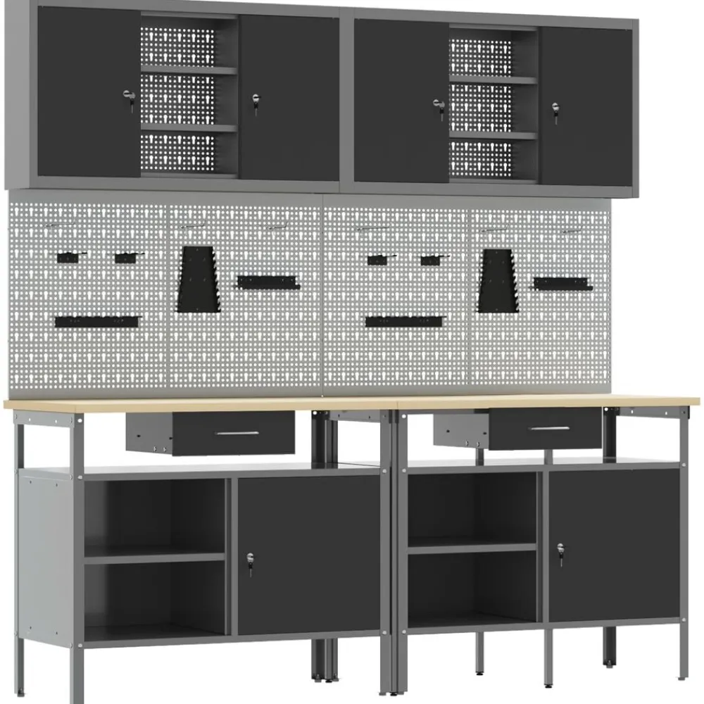 vidaXL Accesorios De Bricolaje-Conjunto de banco de trabajo con cajón 8 pcs Rojo y Gris