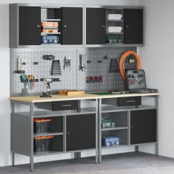 vidaXL Accesorios De Bricolaje-Conjunto de banco de trabajo con cajón 8 pcs Rojo y Gris